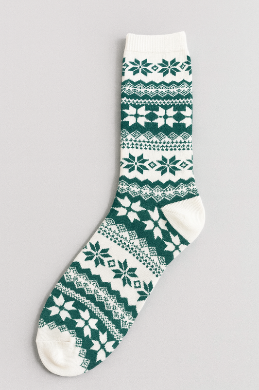 Nordic Winter Knit Socks – Green & Ivory