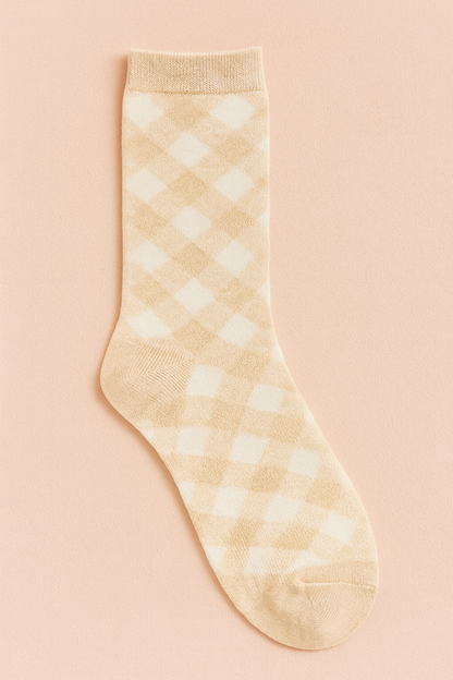 Soft Beige Checkered Cozy Socks