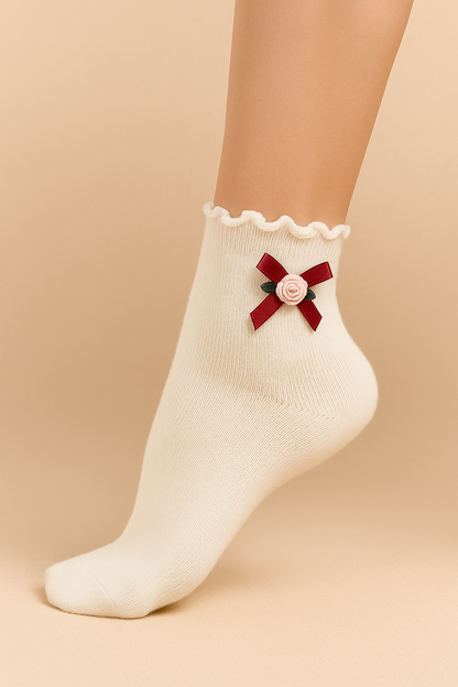 Romantic Bow Ankle Socks – Soft Ribbed Cotton