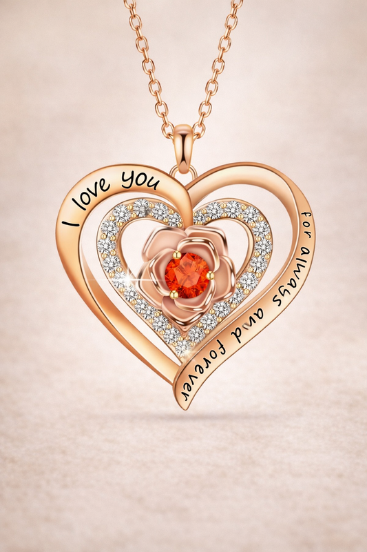 Forever Bloom Heart Necklace – Rose Edition Stainless Steel