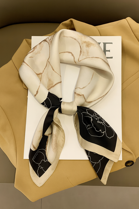 Silk Black & White Floral Scarf Bandana