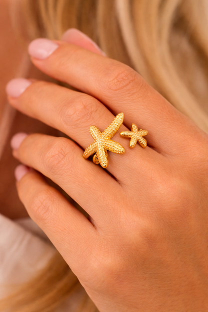 Golden Starfish Adjustable Open Ring