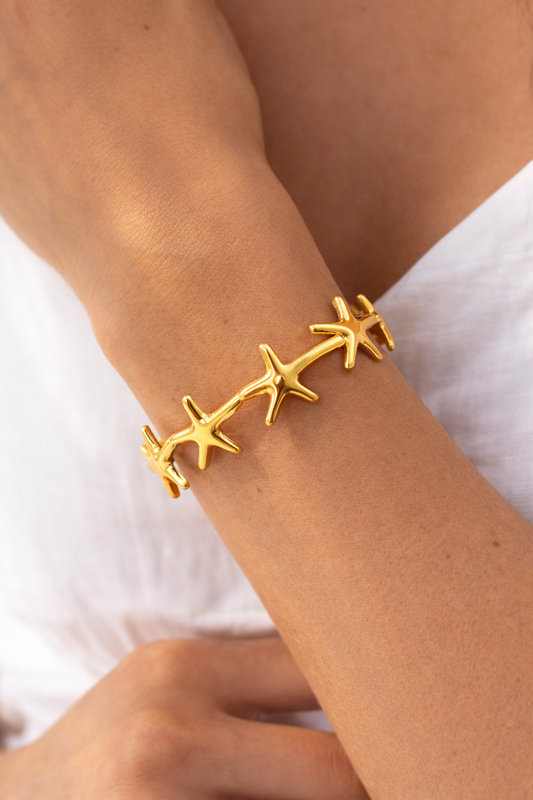 Gold Starfish Cuff  Stainless Steel Bracelet