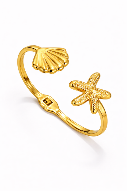 Shell & Starfish Cuff  Stainless Steel Bracelet