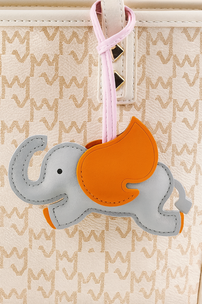 Flying Elephant Bag Charm – Cute Faux Leather Keychain Accessory