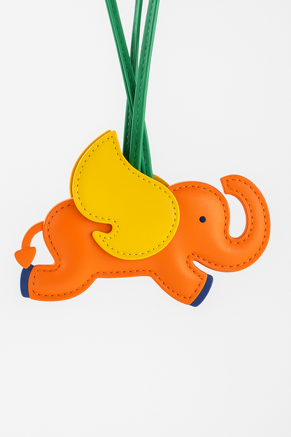 Flying Elephant Bag Charm – Cute Faux Leather Keychain Accessory
