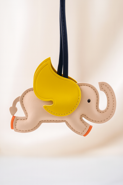 Flying Elephant Bag Charm – Cute Faux Leather Keychain Accessory
