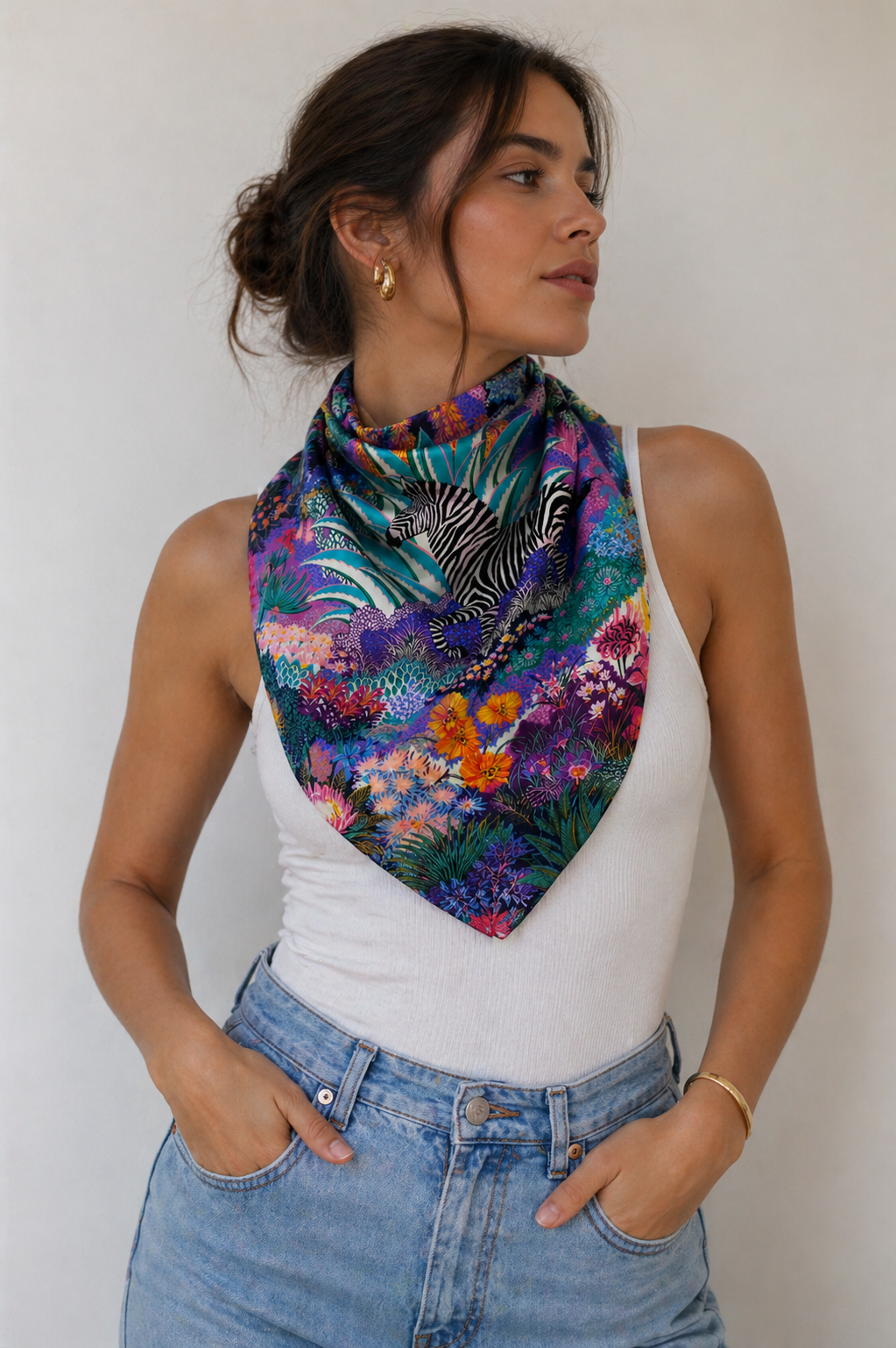 Zebra Botanical 100% Silk Square Scarf