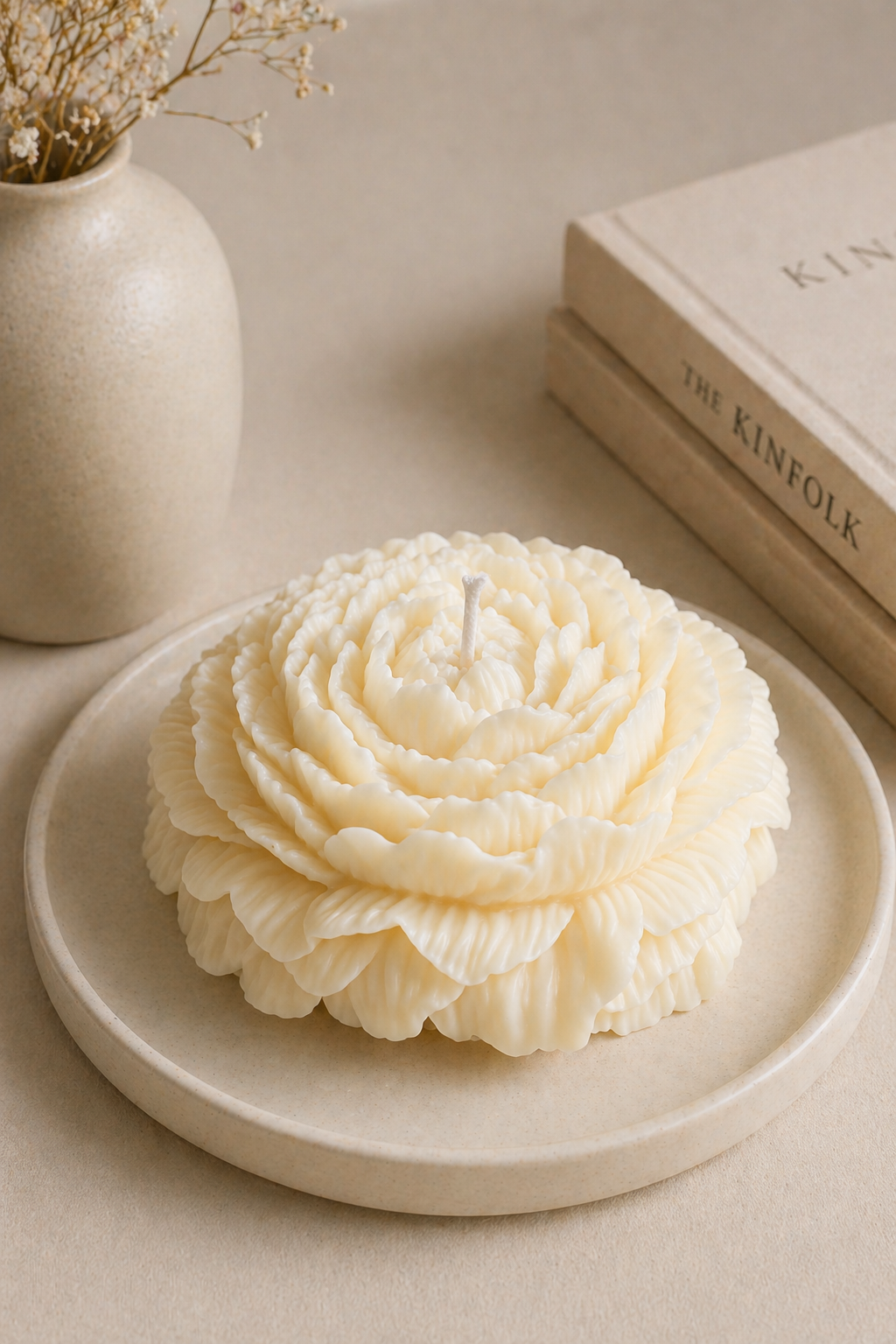 Large Peony Decorative Candle