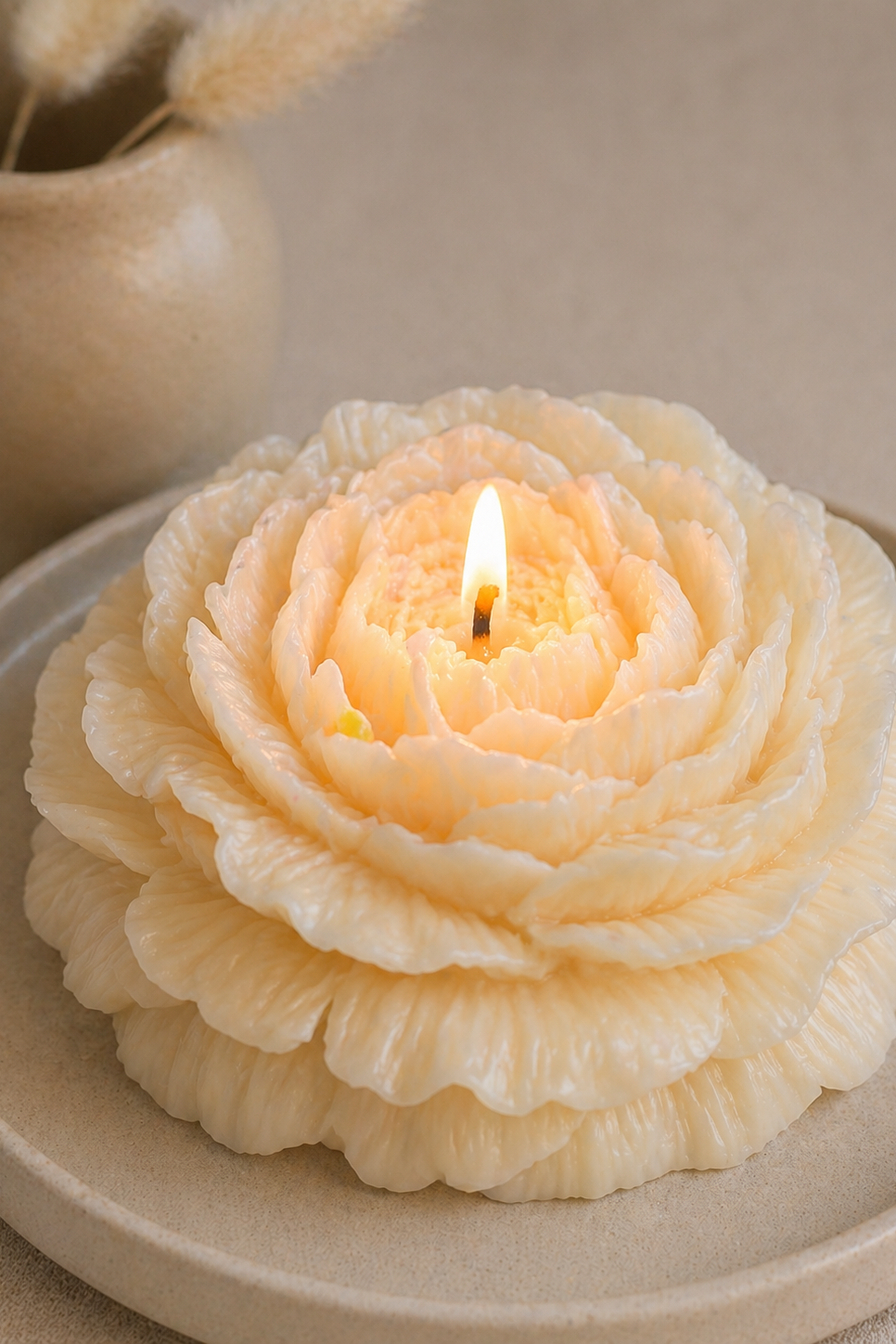 Large Peony Decorative Candle