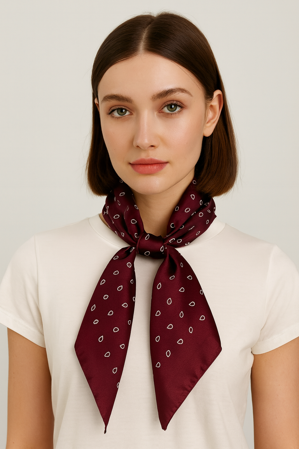 Elegant Burgundy Droplet Silk-Like Scarf