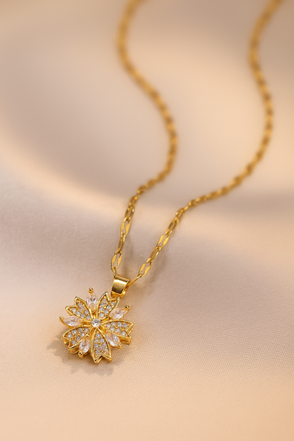 Daisy Rotating Flower Necklace – Gold Plated