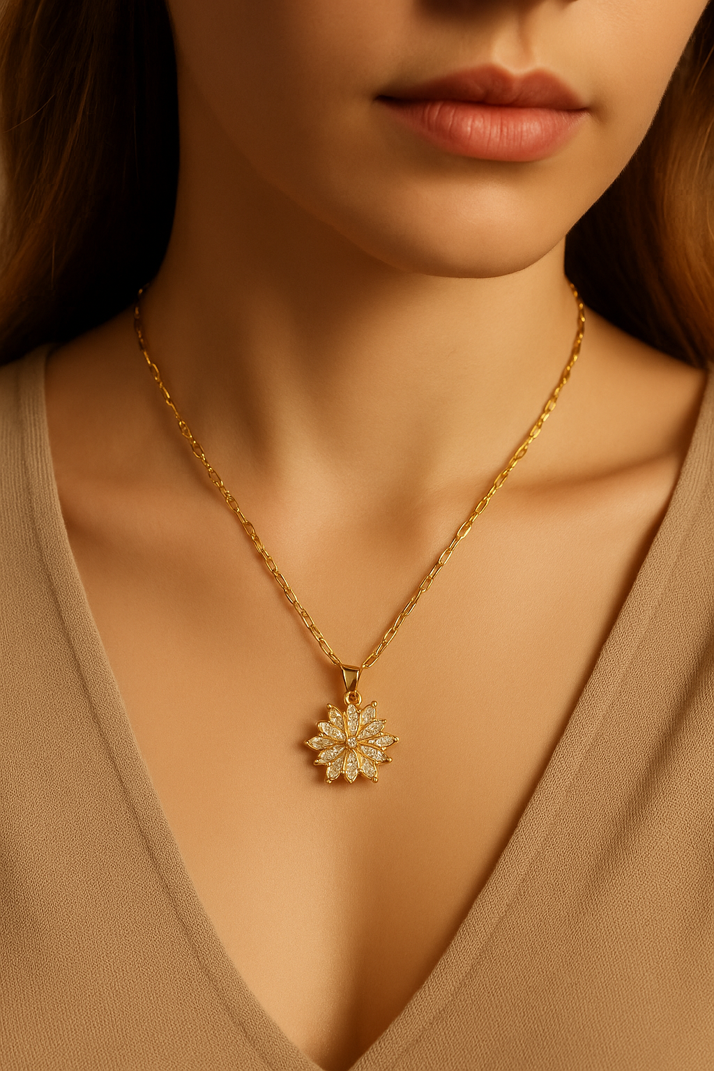 Daisy Rotating Flower Necklace – Gold Plated
