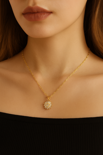 Sunflower Rotating Necklace – Stainless Steel
