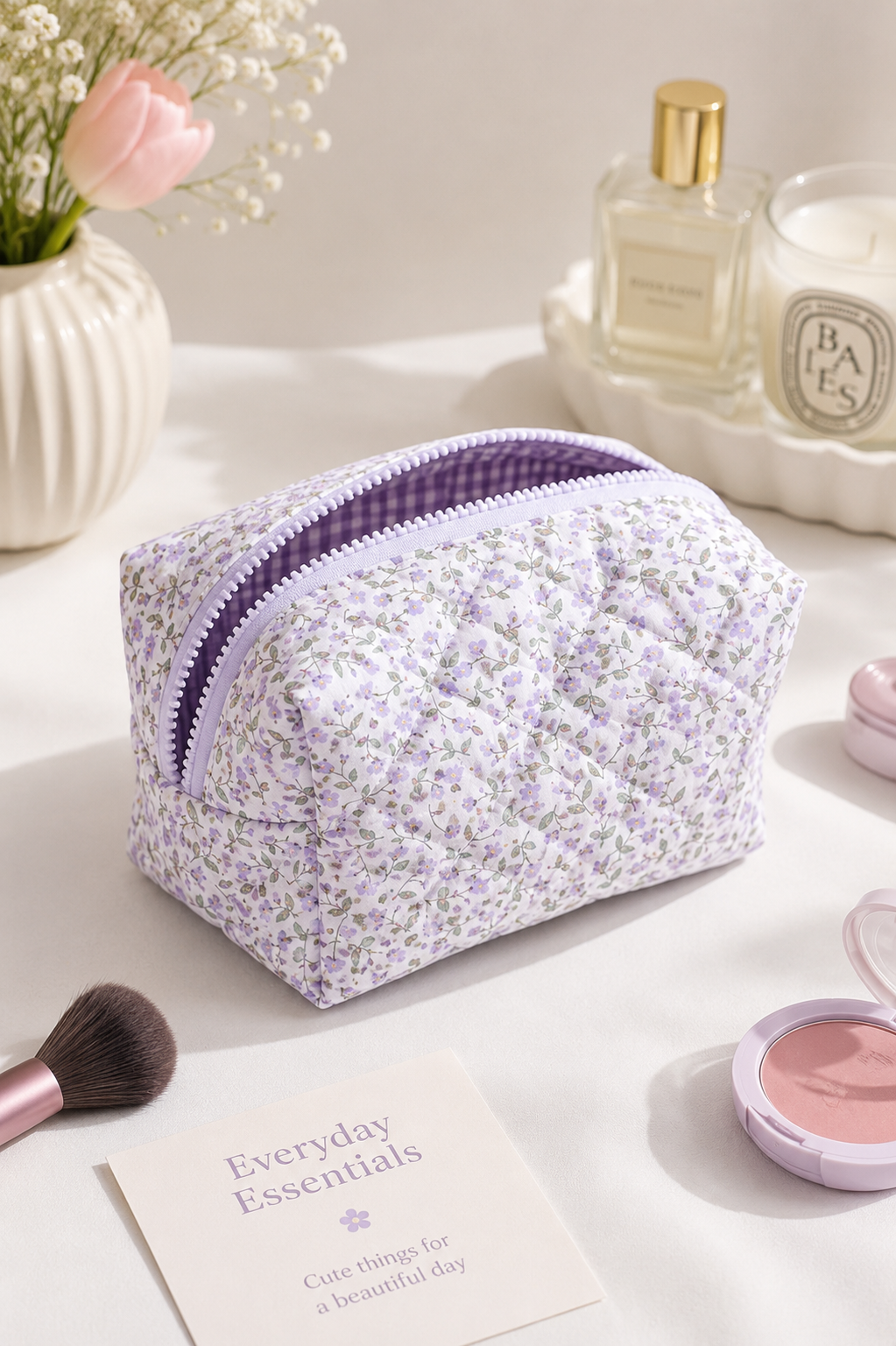 Cottage Bloom Quilted Makeup Bag