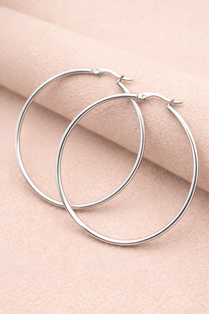 Classic Silver Hoop Earrings – 60mm