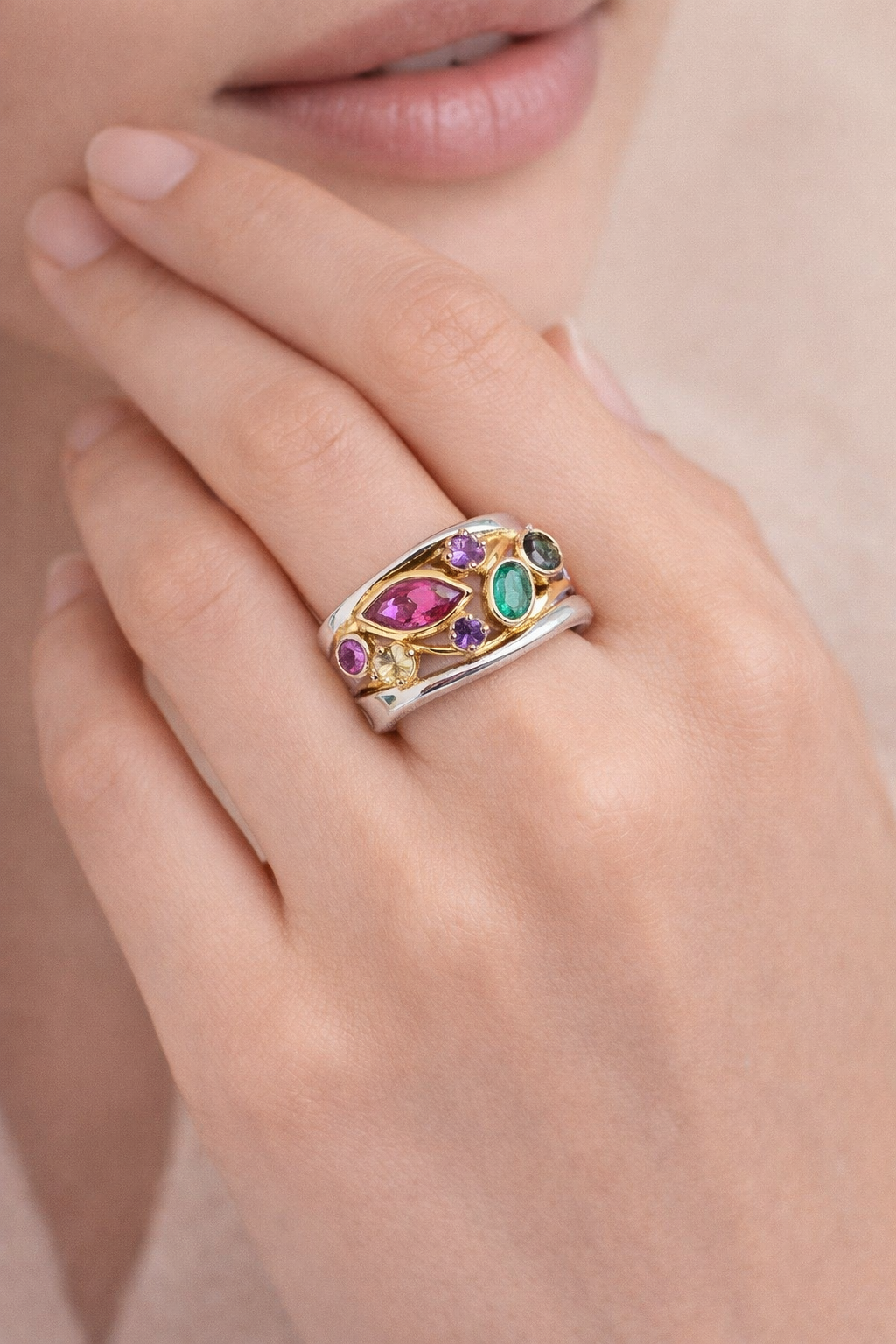 Aurora Gemstone Titanium Ring