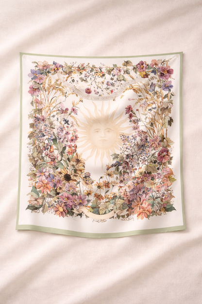 Soleil 100% Silk Luxury Scarf – Floral Sun Botanical Square