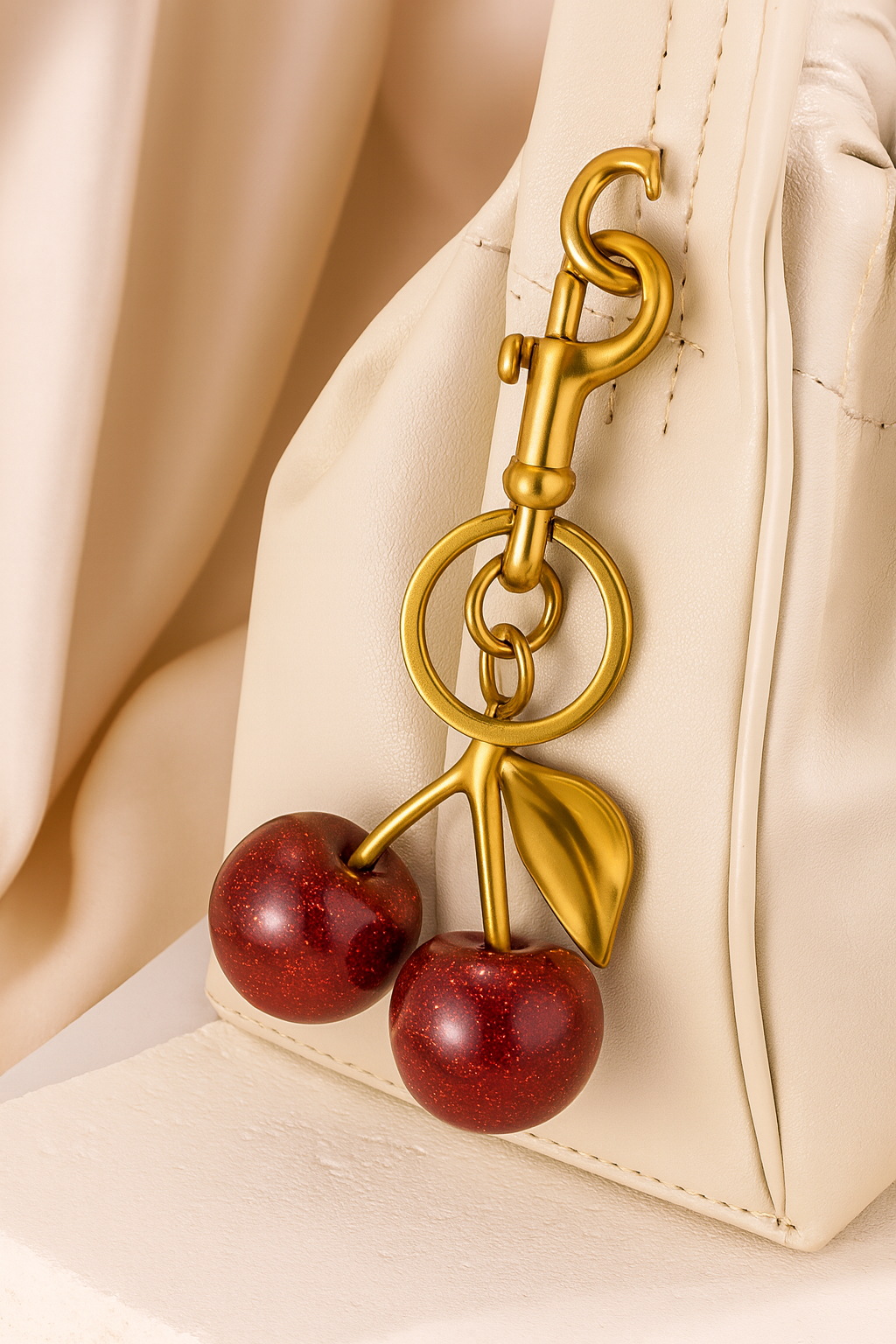 Golden Cherry Luxe Keychain Charm