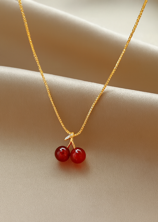 Golden Cherry Charm Necklace
