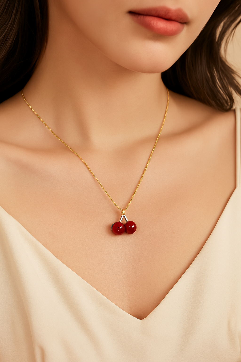 Golden Cherry Charm Necklace