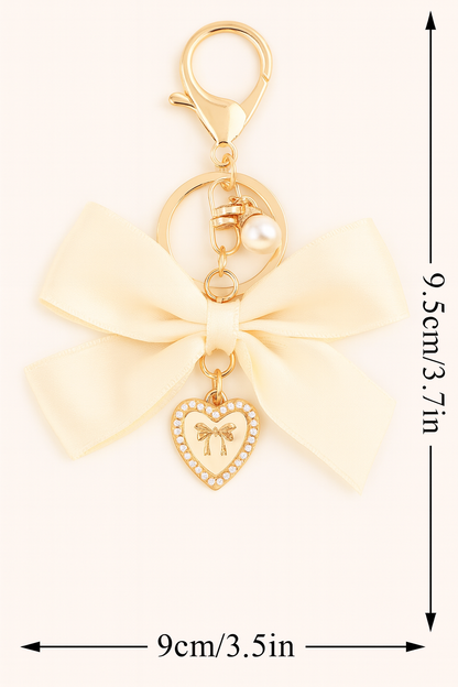 Elegant Satin Bow Heart Charm Keychain