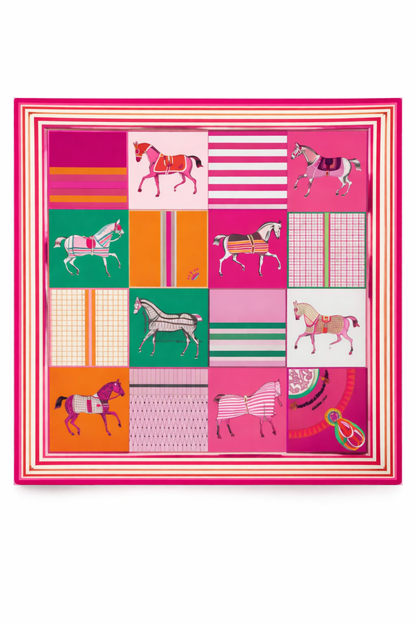 100% Silk Equestrian Print Luxury Scarf for Women – Elegant Hair & Neck Accessory