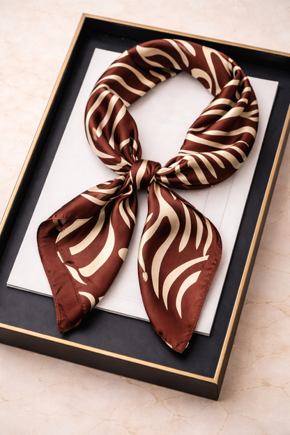 Mocha Zebra Pattern Satin Square Scarf