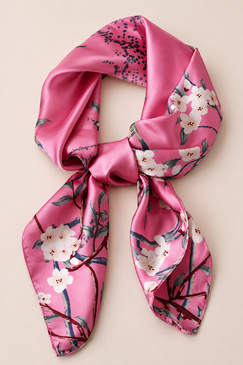 Sakura Bloom Satin-Finish Scarf