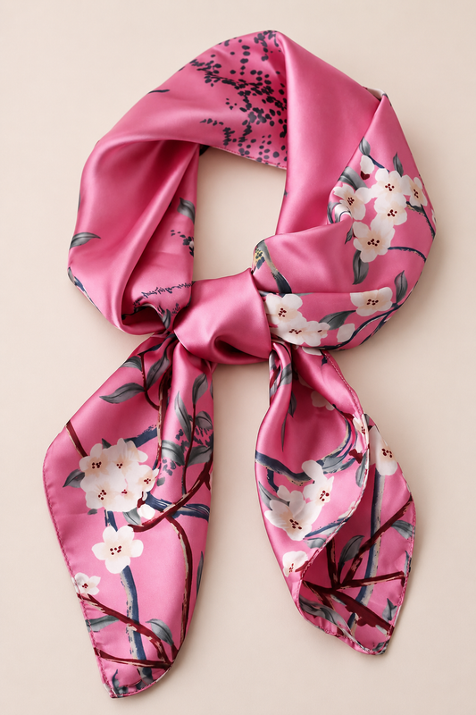 Sakura Bloom Satin-Finish Scarf