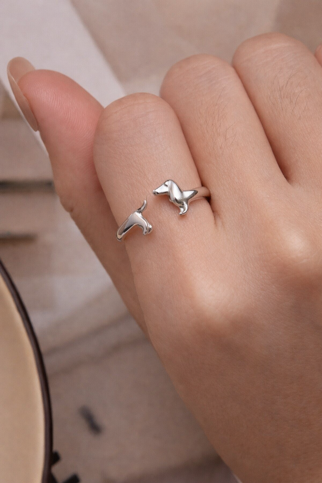 Golden Dachshund Embrace Ring – 925 Sterling Silver