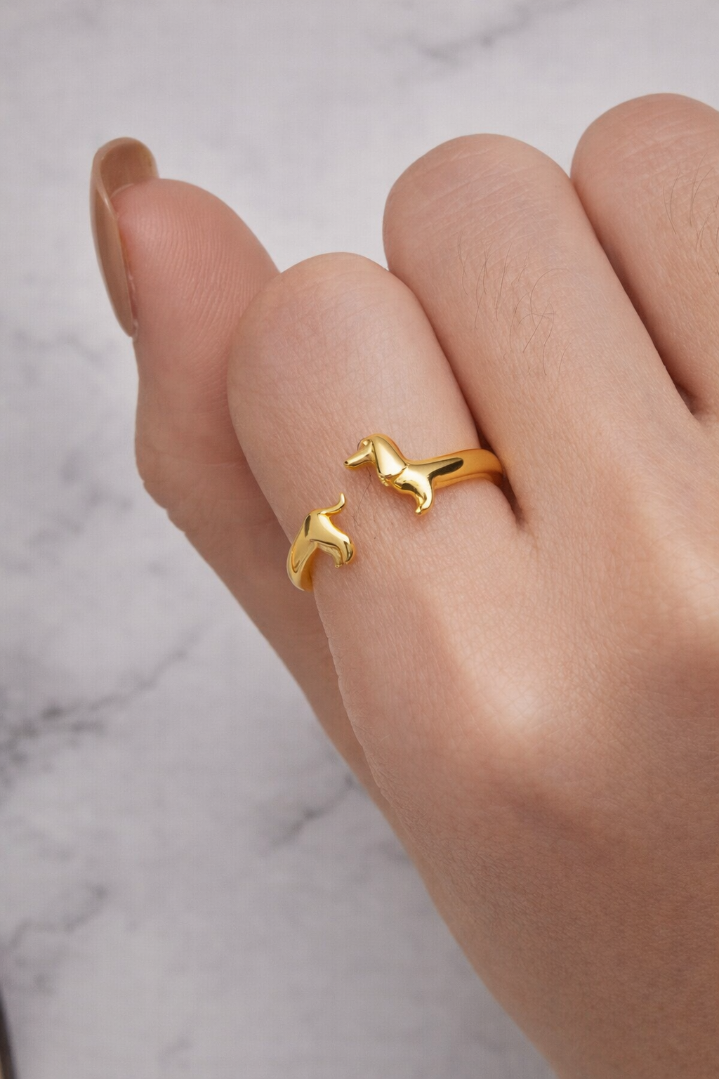 Golden Dachshund Embrace Ring – 925 Sterling Silver