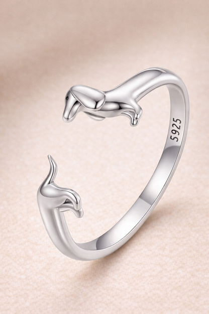 Golden Dachshund Embrace Ring – 925 Sterling Silver