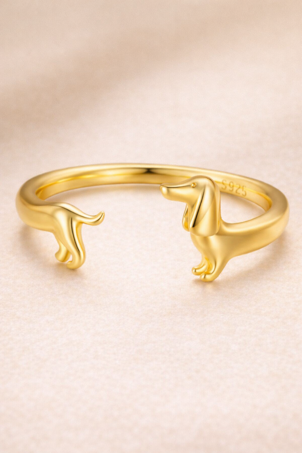 Golden Dachshund Embrace Ring – 925 Sterling Silver