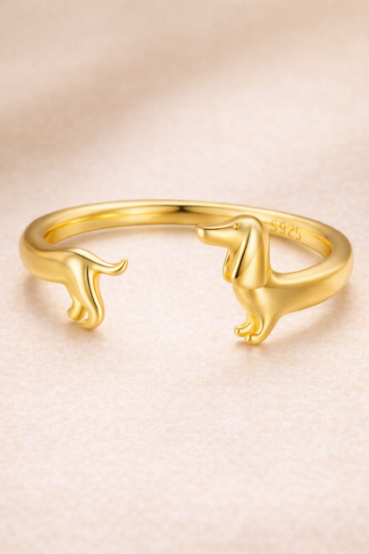 Golden Dachshund Embrace Ring – 925 Sterling Silver