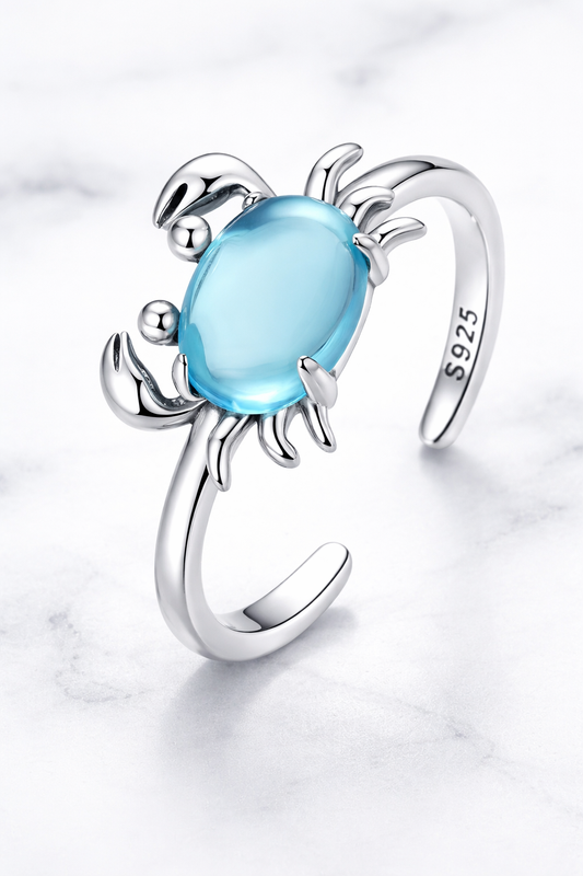Cute Crab Open Ring – 925 Sterling Silver Adjustable Ring