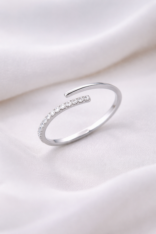 Luna Minimal Open Ring – 925 Sterling Silver Adjustable Zirconia Ring
