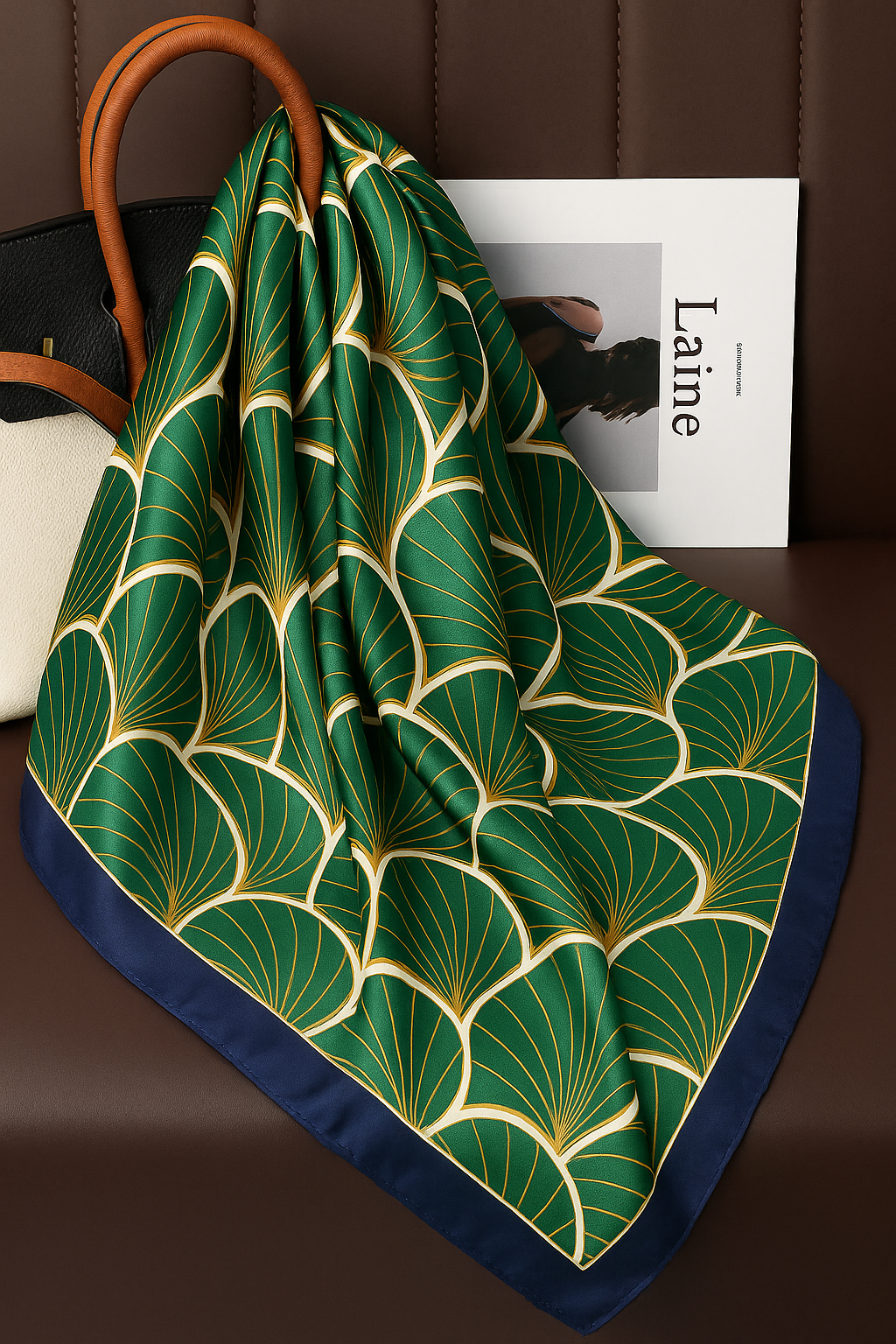 Elegant Geometric Silk Scarf– Luxury Square Bandana