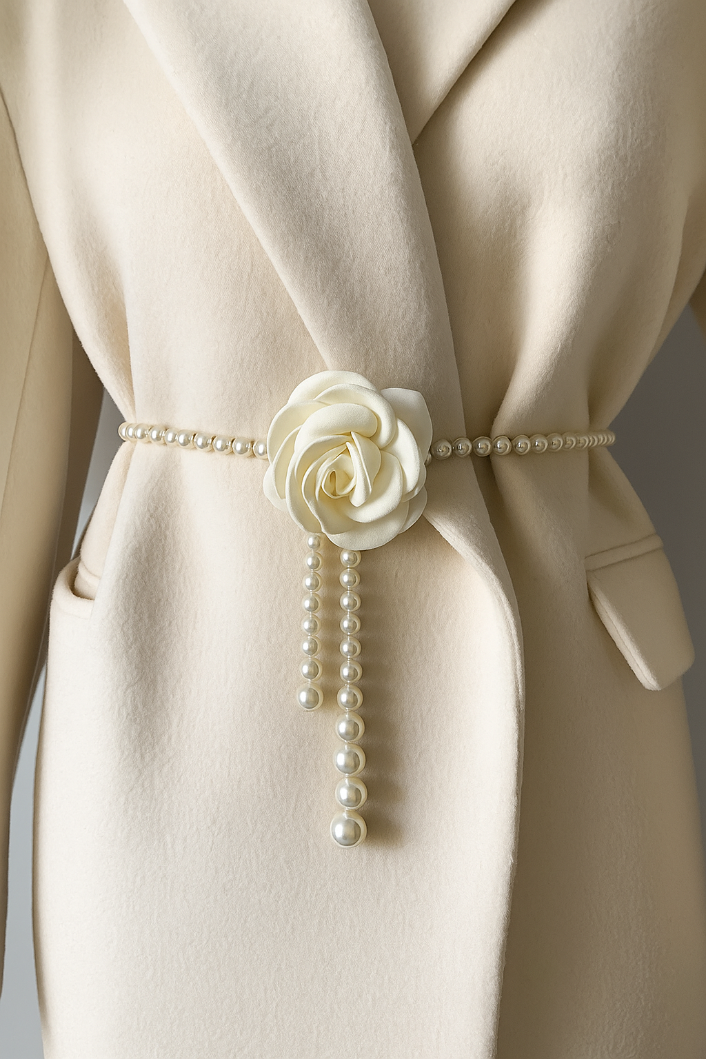 Elegant Camellia Pearl Waist Belt
