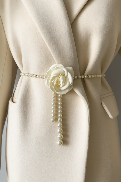 Elegant Camellia Pearl Waist Belt