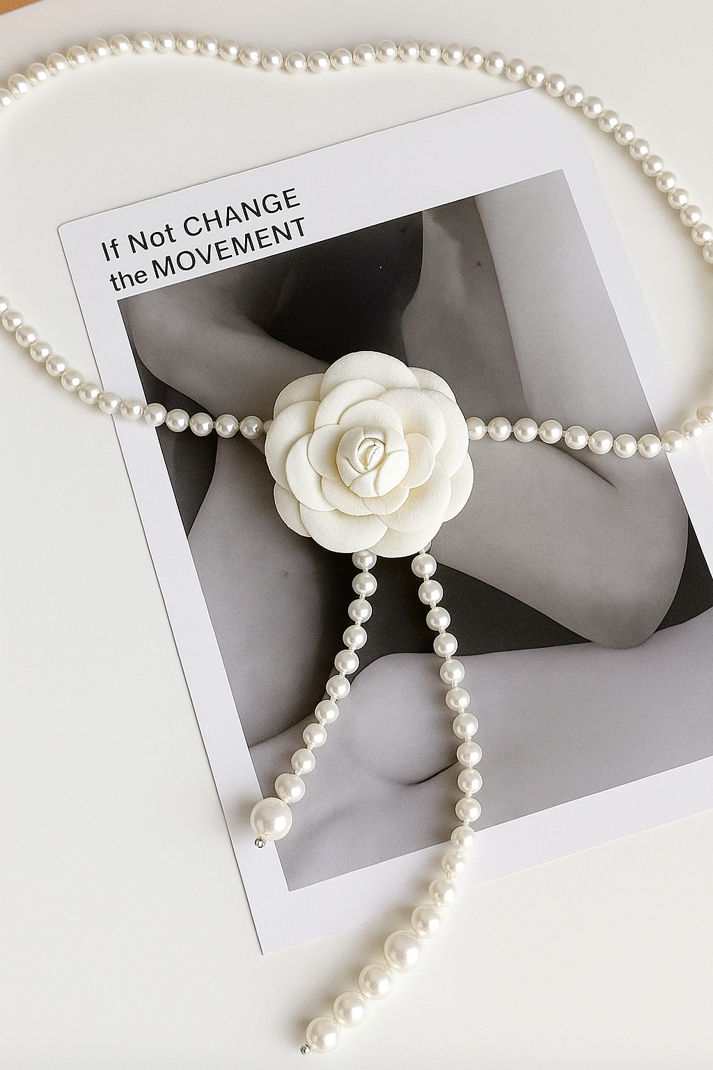 Elegant Camellia Pearl Waist Belt