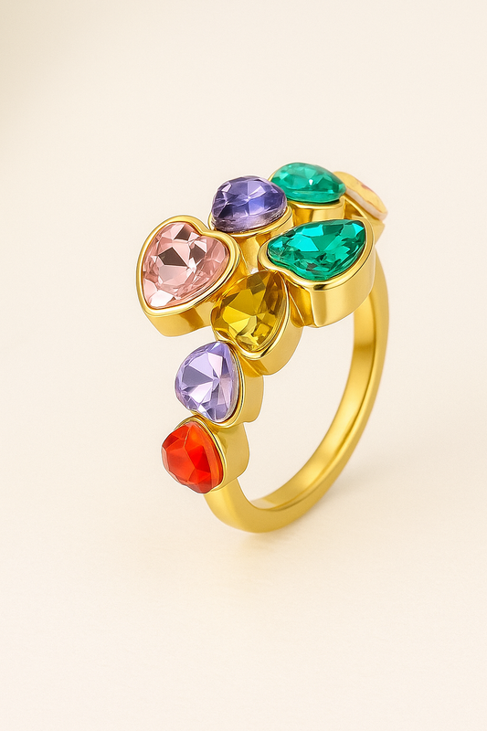 Rainbow Heart Gemstone Ring