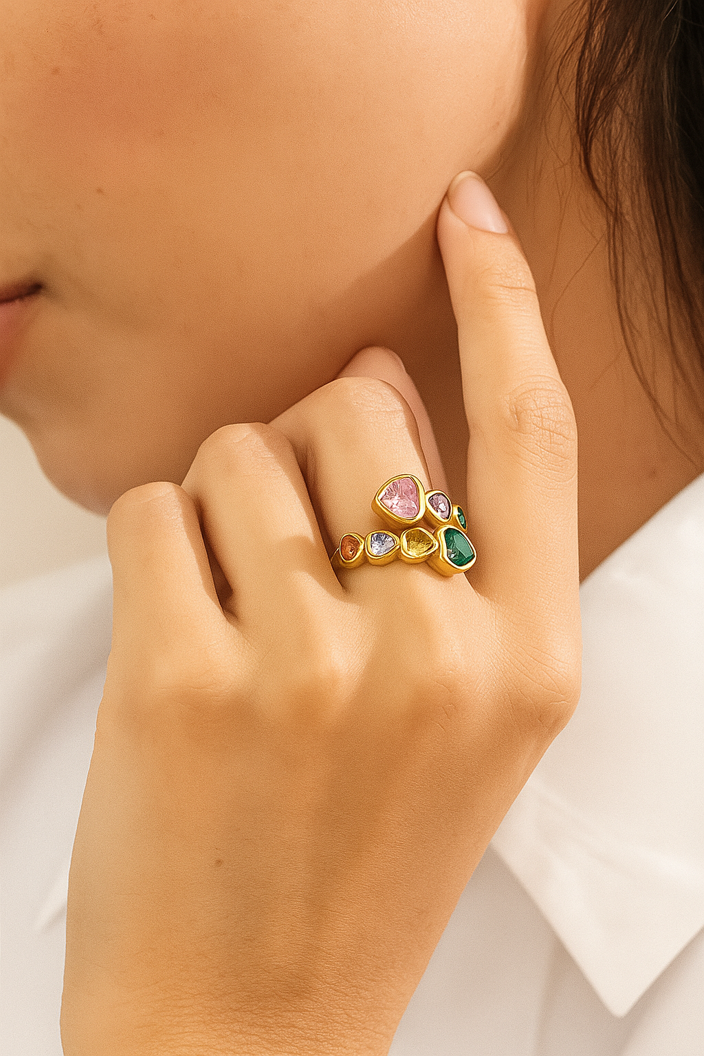 Rainbow Heart Gemstone Ring