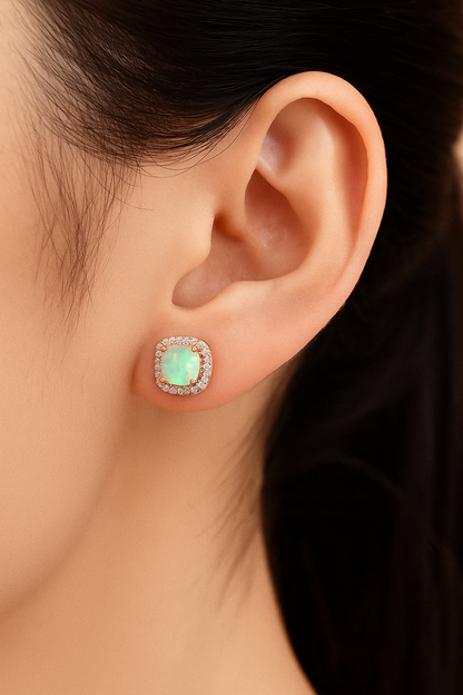 Radiant Halo Gemstone Stud Earrings