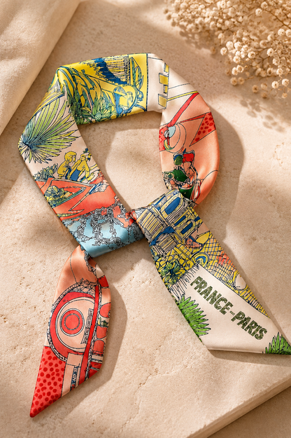 France Voyage Silk Twilly Scarf