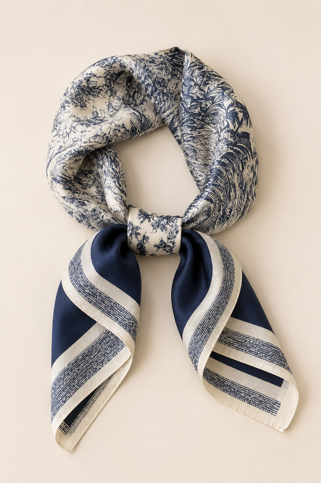 CD Silk Navy Toile Scarf Bandana – Square Headscarf for Women
