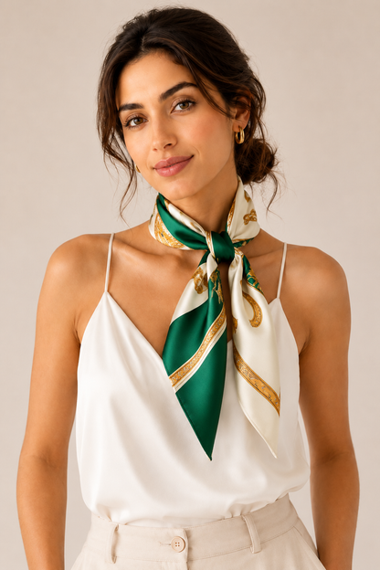 Silk Emerald Green Scarf Bandana – Square Headscarf for Women