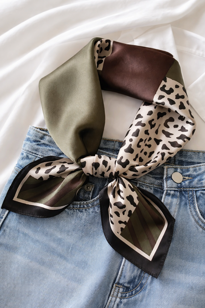 Olive Luxe Leopard Silk Scarf