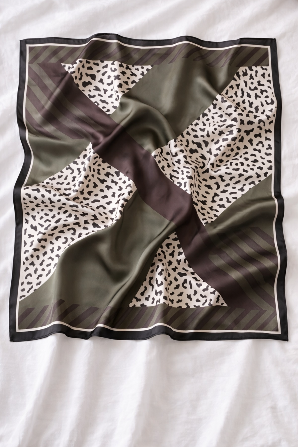 Olive Leopard Satin-Finish Square Scarf