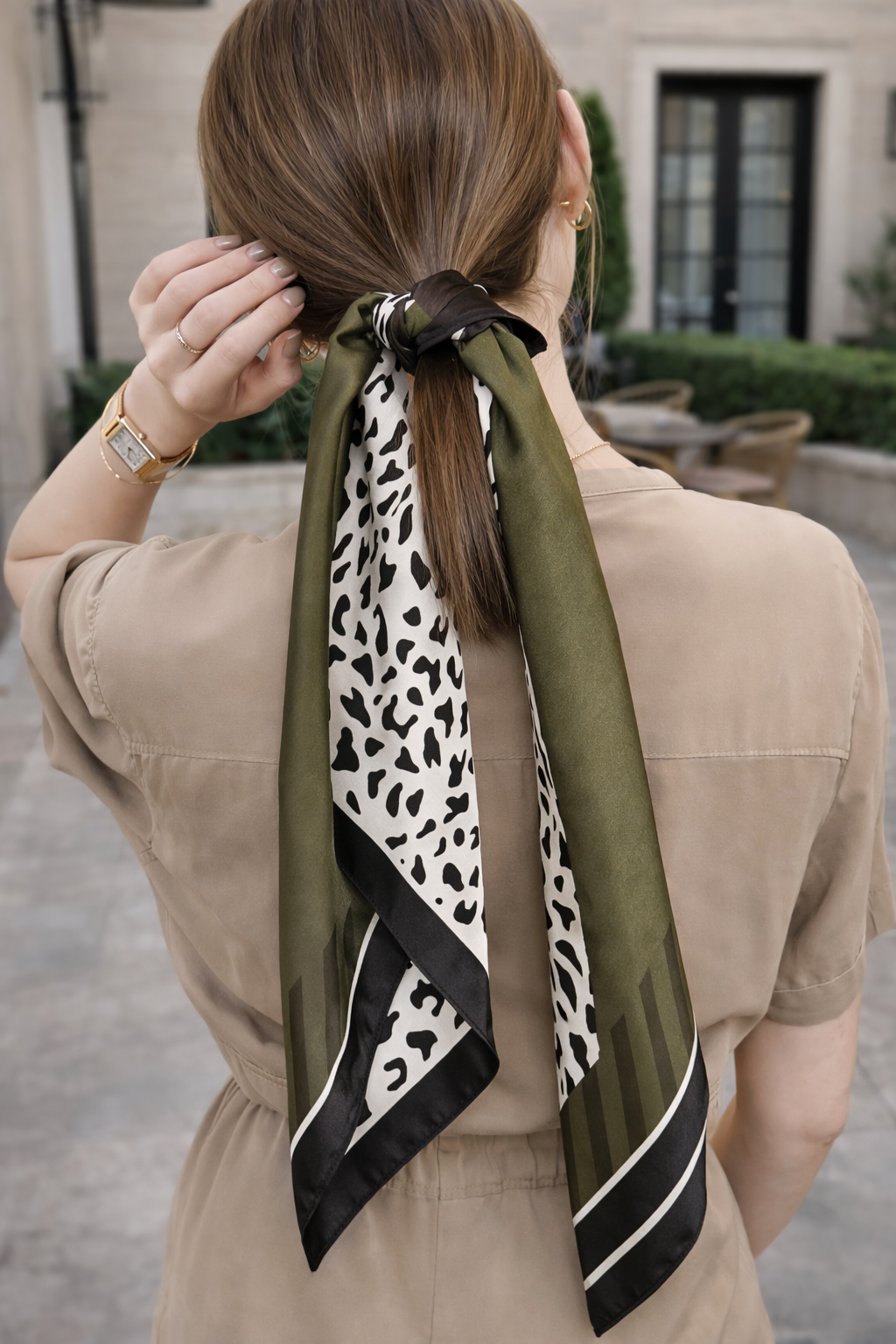 Olive Luxe Leopard Silk Scarf